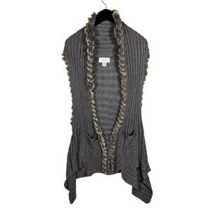 The Cue by Cher Qu Long Knit Faux Fur Trimmed Cardigan Bohemian Sweater - Small